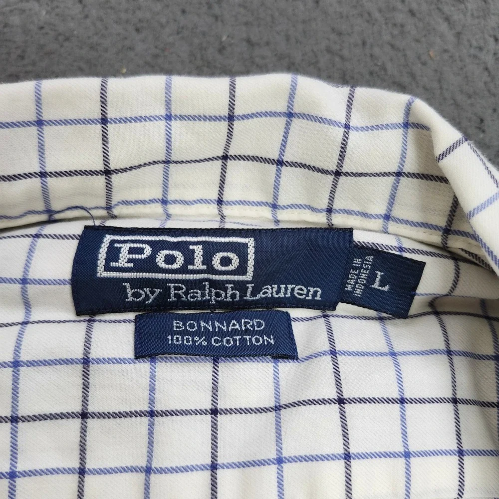 Polo Ralph Lauren Bonnard Mens Large Blue White Windowpane Check Cotton Shirt